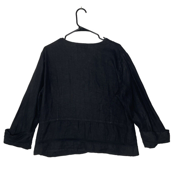 VTG Willow 100% Linen Black Button Top Cardigan Size M Lagenlook Artsy Grunge - Picture 2 of 7